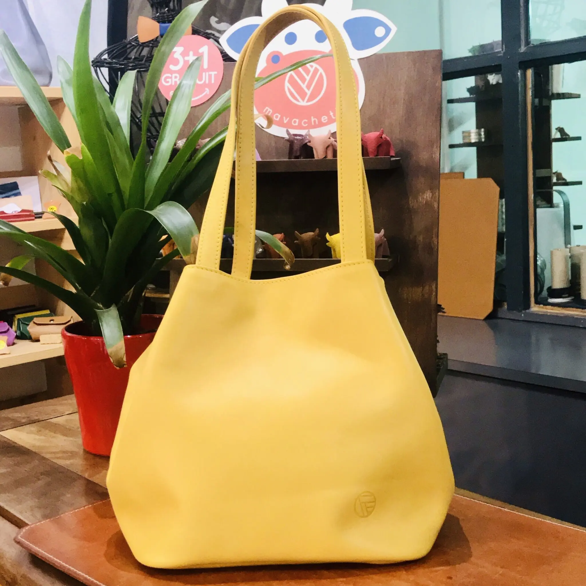Sac porté épaule en cuir jaune