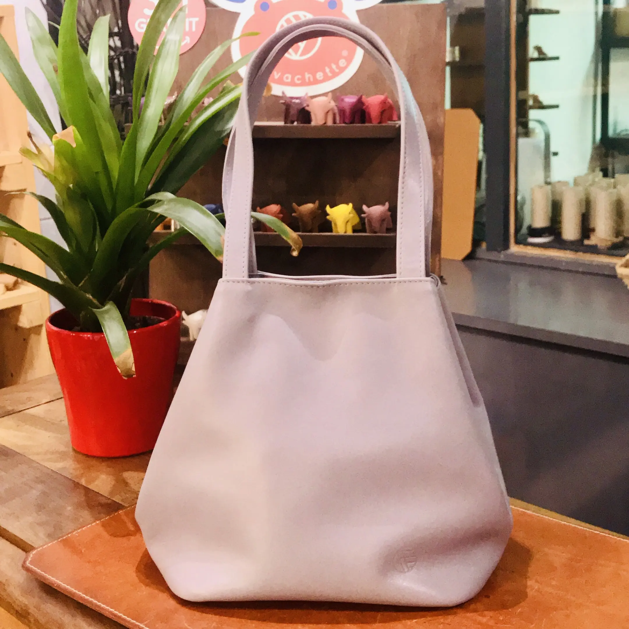 Sac porté épaule en cuir et alcantara Rose Faugier France