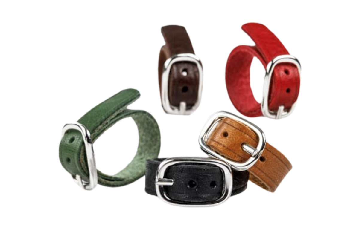Bagues en cuir, multicolores, tannage végétal. Fabrication française, en Ardèche.
