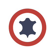 Icône représentant un morceau de cuir stylisé en bleu, entouré d'un cercle rouge.
